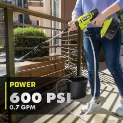 RYOBI RY121860K ONE+ HP 18-Volt Brushless EZClean 600 PSI 0.7 GPM Cordless Electric Power Cleaner w/ 4.0Ah Battery, Charger, Accessories