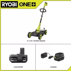 RYOBI P20160 ONE+ 18V 12 in. Cordless Mower with 4.0 Ah Battery and Charger