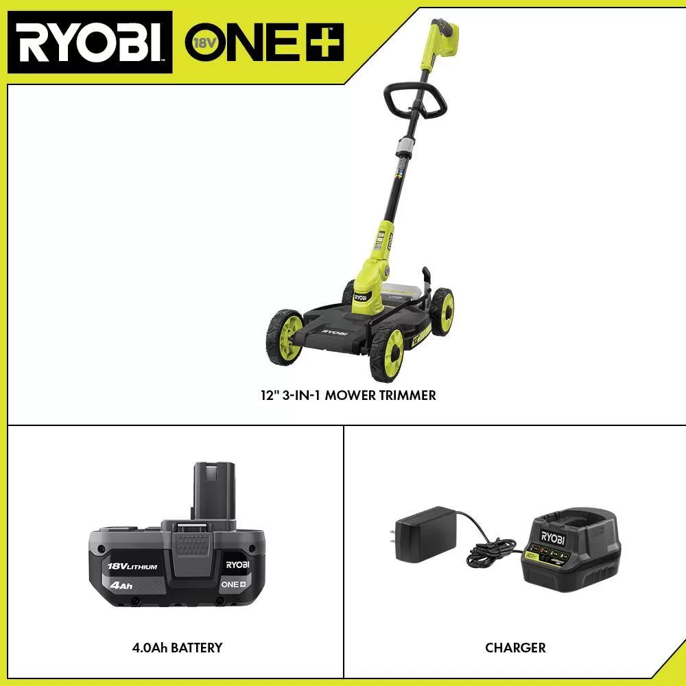 RYOBI P20160 ONE+ 18V 12 in. Cordless Mower with 4.0 Ah Battery and Charger