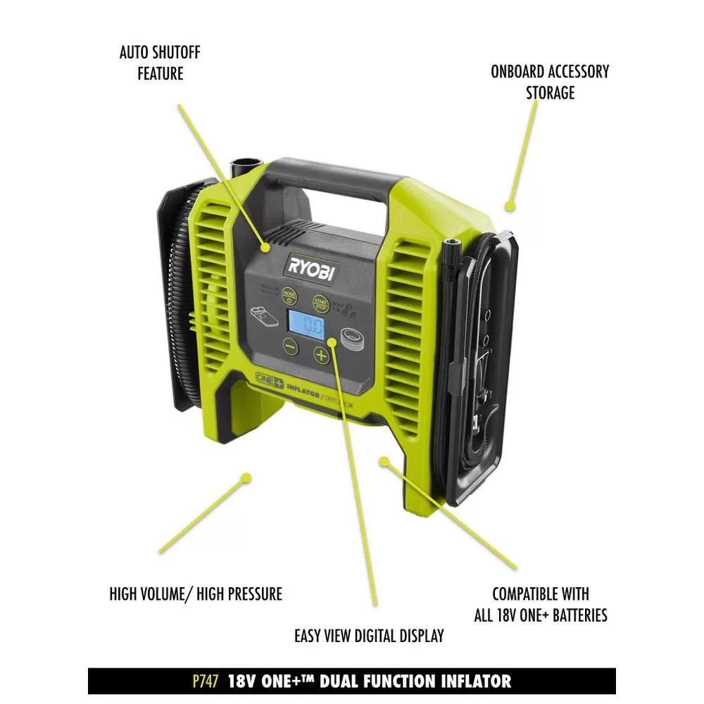 RYOBI P747 ONE+ 18V Cordless Dual Function Inflator/Deflator