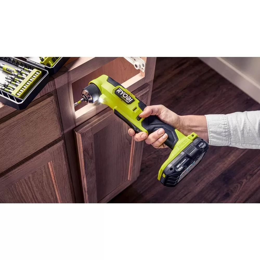 RYOBI PSBRA02B-A972501 ONE+ HP 18V Brushless Cordless Compact 3/8 in. Right Angle Drill (Tool Only) w/ 25-Piece Black Oxide Drill Bit Set