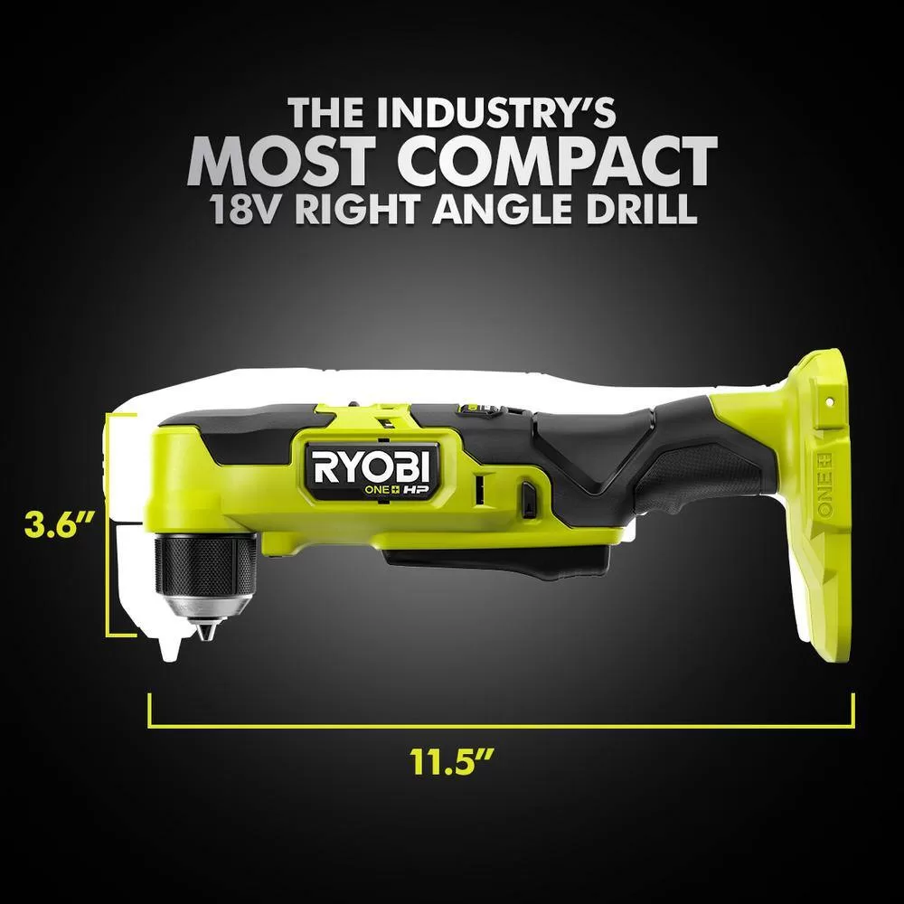 RYOBI PSBRA02B-A972501 ONE+ HP 18V Brushless Cordless Compact 3/8 in. Right Angle Drill (Tool Only) w/ 25-Piece Black Oxide Drill Bit Set