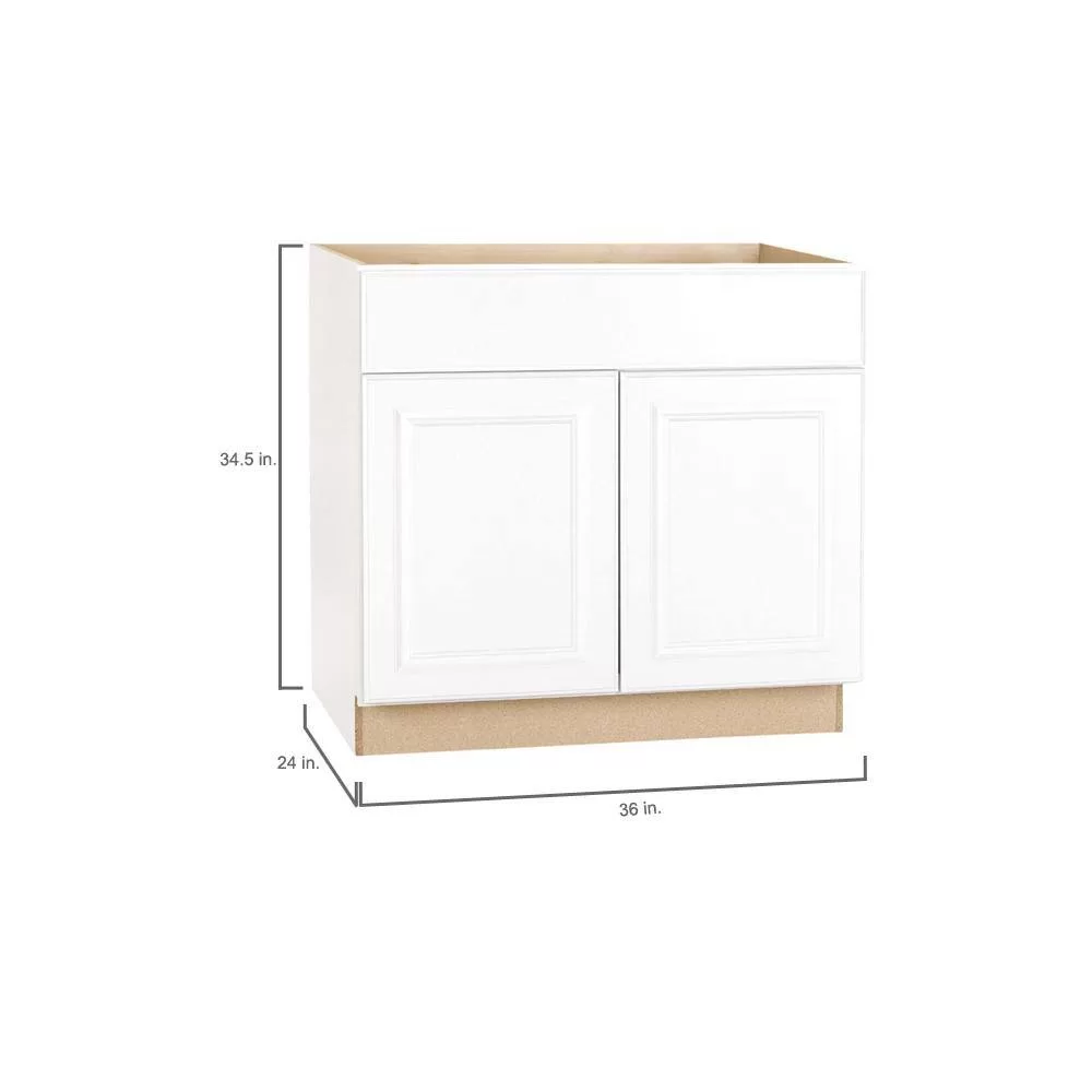 Hampton Bay KB36-SW Hampton 36 in. W x 24 in. D x 34.5 in. H Assembled Base Kitchen Cabinet in Satin White with Drawer Glides
