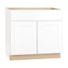 Hampton Bay KB36-SW Hampton 36 in. W x 24 in. D x 34.5 in. H Assembled Base Kitchen Cabinet in Satin White with Drawer Glides