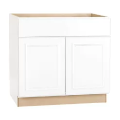 Hampton Bay KB36-SW Hampton 36 in. W x 24 in. D x 34.5 in. H Assembled Base Kitchen Cabinet in Satin White with Drawer Glides