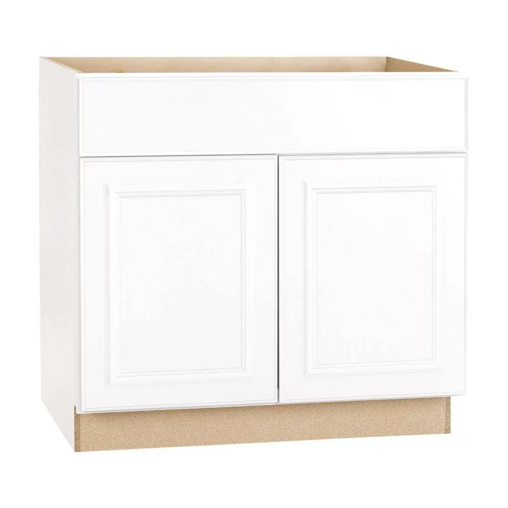 Hampton Bay KB36-SW Hampton 36 in. W x 24 in. D x 34.5 in. H Assembled Base Kitchen Cabinet in Satin White with Drawer Glides