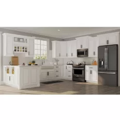 Hampton Bay KCSB36-SW Hampton 36 in. W x 24 in. D x 34.5 in. H Ready to Assemble Corner Sink Base Kitchen Cabinet in Satin White without Shelf