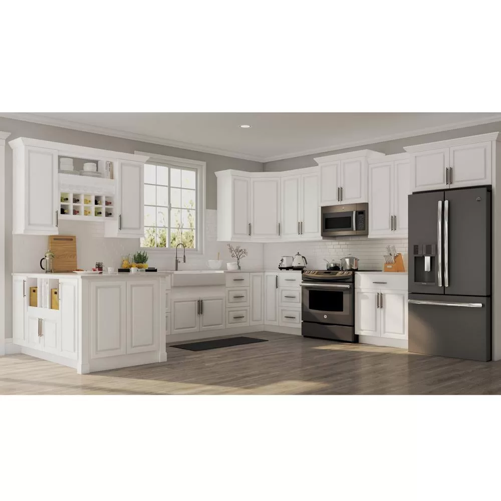 Hampton Bay KCSB36-SW Hampton 36 in. W x 24 in. D x 34.5 in. H Ready to Assemble Corner Sink Base Kitchen Cabinet in Satin White without Shelf