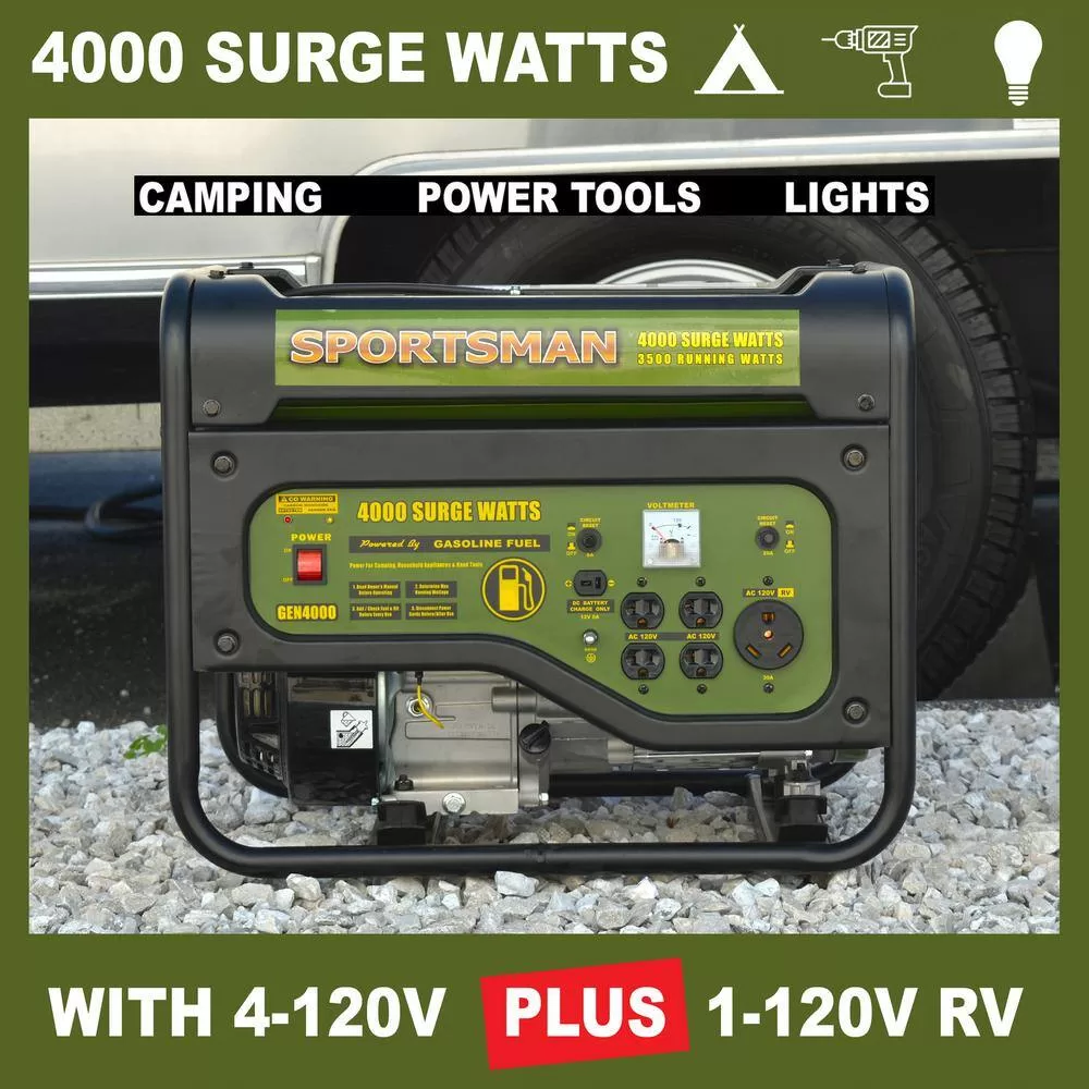 Sportsman 806724 4,000-Watt/3,500-Watt Recoil Start Gasoline Powered Portable Generator