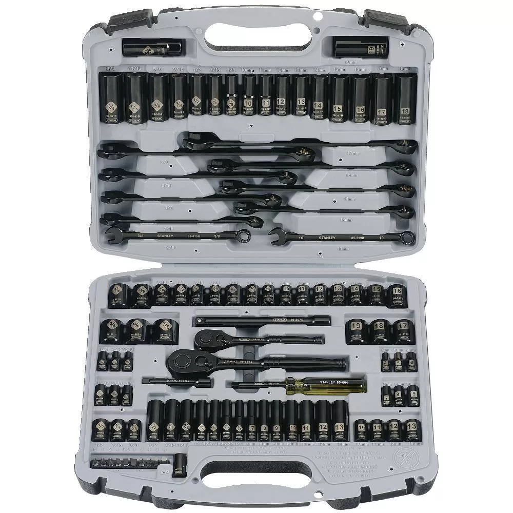 Stanley 92-839 1/4 in. & 3/8 in. Drive Black Chrome Laser Etched SAE & Metric Mechanics Tool Set (99-Piece)