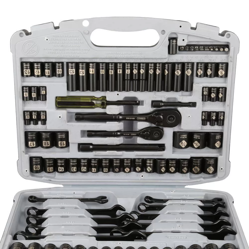 Stanley 92-839 1/4 in. & 3/8 in. Drive Black Chrome Laser Etched SAE & Metric Mechanics Tool Set (99-Piece)