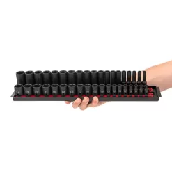 TEKTON SID91211 3/8 in. Drive 6-Point Impact Socket Set (38-Piece) (6-24 mm) with Rails