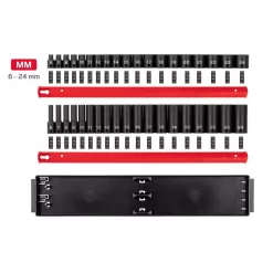 TEKTON SID91211 3/8 in. Drive 6-Point Impact Socket Set (38-Piece) (6-24 mm) with Rails