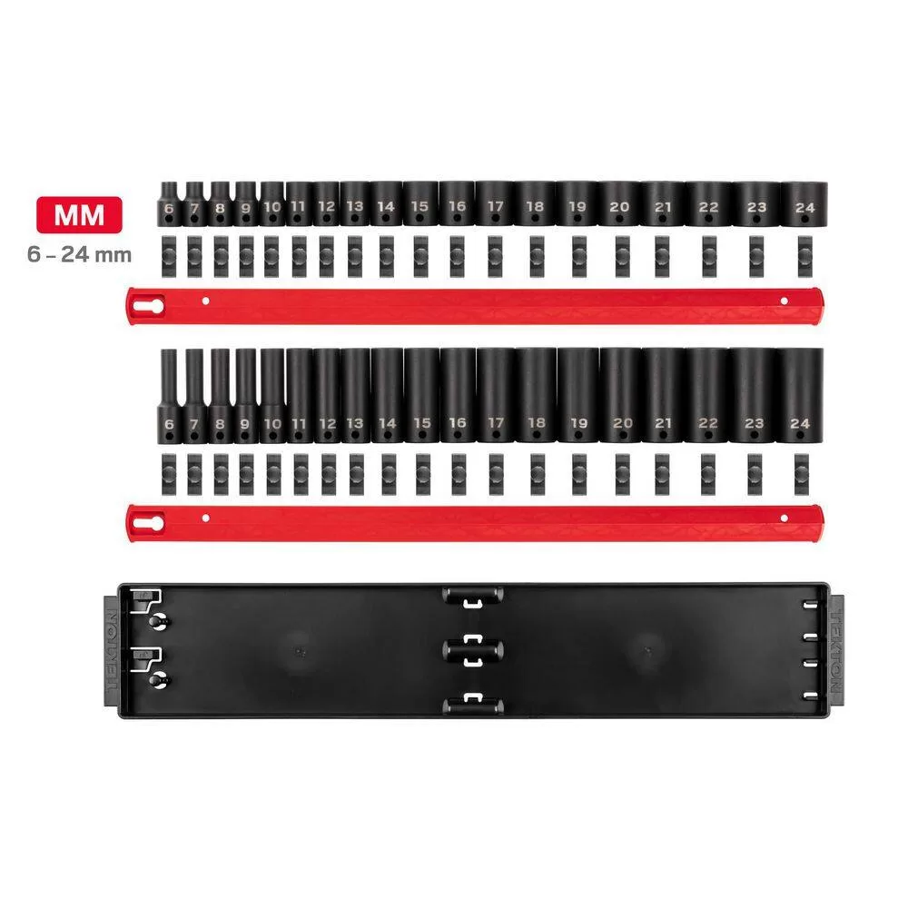 TEKTON SID91211 3/8 in. Drive 6-Point Impact Socket Set (38-Piece) (6-24 mm) with Rails