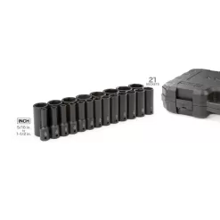 TEKTON SID92306 1/2 in. Drive Deep 6-Point Impact Socket Set, 21-Piece (5/16 in. -1-1/2 in.)