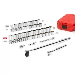 TEKTON SKT15312 3/8 in. Drive 12-Point Ratchet and Socket Set, (74-Piece) (1/4-1 in., 6-24 mm)