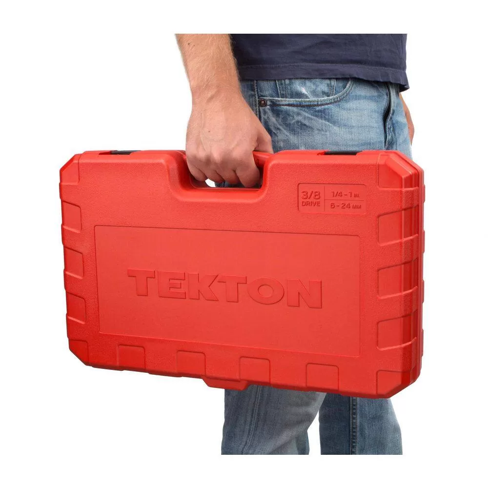 TEKTON SKT15312 3/8 in. Drive 12-Point Ratchet and Socket Set, (74-Piece) (1/4-1 in., 6-24 mm)
