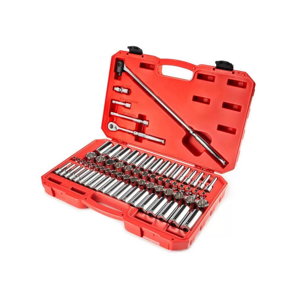 TEKTON SKT15312 3/8 in. Drive 12-Point Ratchet and Socket Set, (74-Piece) (1/4-1 in., 6-24 mm)