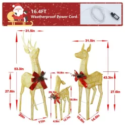 VEIKOUS PG0403-01-1 4.5 ft. 3D Warm White LED Reindeer Family Christmas Holiday Yard Decoration, Gold