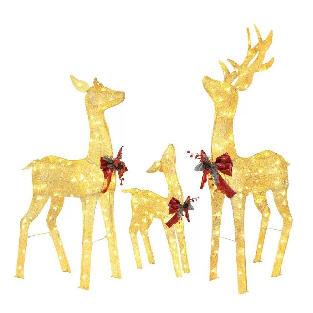 VEIKOUS PG0403-01-1 4.5 ft. 3D Warm White LED Reindeer Family Christmas Holiday Yard Decoration, Gold