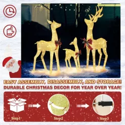 VEIKOUS PG0403-01-1 4.5 ft. 3D Warm White LED Reindeer Family Christmas Holiday Yard Decoration, Gold