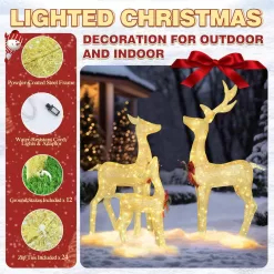 VEIKOUS PG0403-01-1 4.5 ft. 3D Warm White LED Reindeer Family Christmas Holiday Yard Decoration, Gold