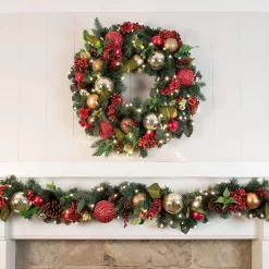 Village Lighting Company V-11091 9 ft. Pre-Lit LED Scarlet Hydrangea Garland