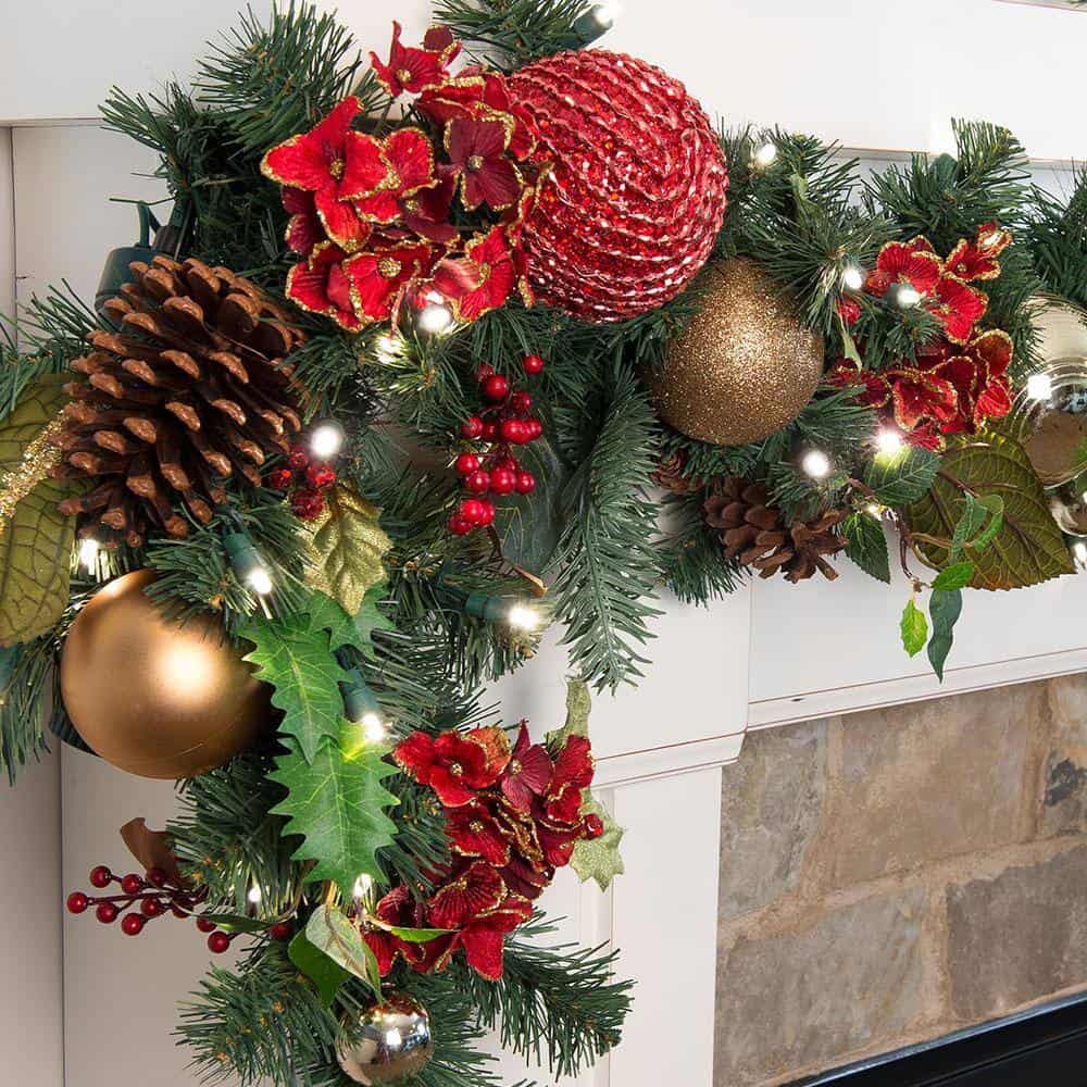 Village Lighting Company V-11091 9 ft. Pre-Lit LED Scarlet Hydrangea Garland