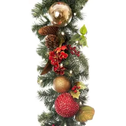 Village Lighting Company V-11091 9 ft. Pre-Lit LED Scarlet Hydrangea Garland