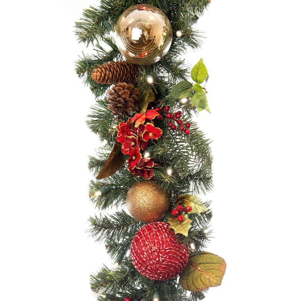 Village Lighting Company V-11091 9 ft. Pre-Lit LED Scarlet Hydrangea Garland