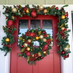Village Lighting Company V-11091 9 ft. Pre-Lit LED Scarlet Hydrangea Garland