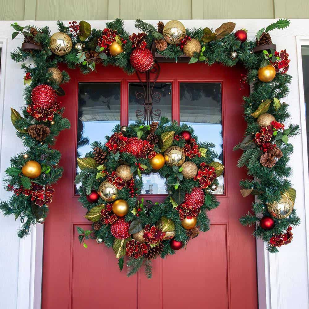 Village Lighting Company V-11091 9 ft. Pre-Lit LED Scarlet Hydrangea Garland