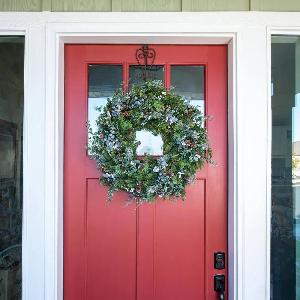 Village Lighting Company V-20684 30 in. Artificial Pre-Lit LED Rustic White Berry Wreath