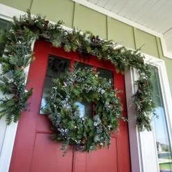 Village Lighting Company V-20684 30 in. Artificial Pre-Lit LED Rustic White Berry Wreath