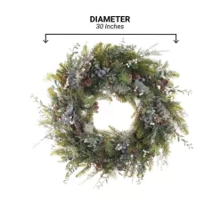 Village Lighting Company V-20684 30 in. Artificial Pre-Lit LED Rustic White Berry Wreath