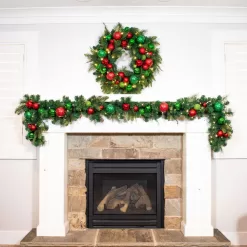 Village Lighting Company V-20706 30 in. Artificial Pre-Lit LED Christmas Cheer Wreath