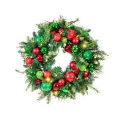 Village Lighting Company V-20706 30 in. Artificial Pre-Lit LED Christmas Cheer Wreath