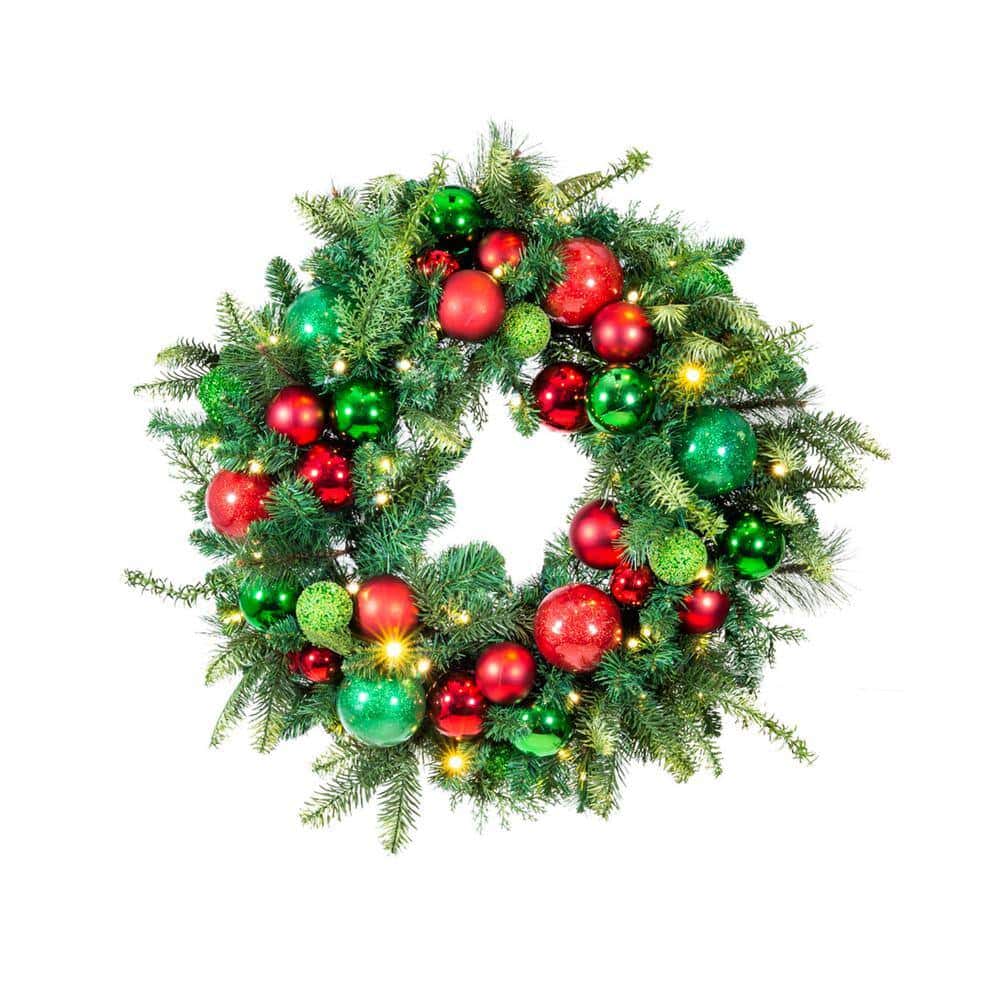 Village Lighting Company V-20706 30 in. Artificial Pre-Lit LED Christmas Cheer Wreath