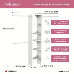 ClosetMaid 7032 Selectives 48 in. W - 112 in. W White Reach-In Tower Wall Mount 6-Shelf Wood Closet System