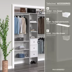 ClosetMaid 7032 Selectives 48 in. W - 112 in. W White Reach-In Tower Wall Mount 6-Shelf Wood Closet System