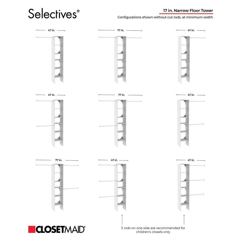 ClosetMaid 7032 Selectives 48 in. W - 112 in. W White Reach-In Tower Wall Mount 6-Shelf Wood Closet System