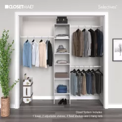 ClosetMaid 7032 Selectives 48 in. W - 112 in. W White Reach-In Tower Wall Mount 6-Shelf Wood Closet System