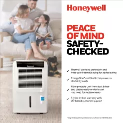 Honeywell DH45WKN 35 Pint Energy Star Dehumidifier with Anti-Spill Design, Fan and 5 Year Warranty