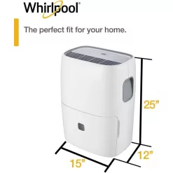 Whirlpool WHAD501CW 50-Pint Portable Dehumidifier with 24-Hour Timer, Auto Shut-Off, Easy-Clean Filter, Auto-Restart and Wheels