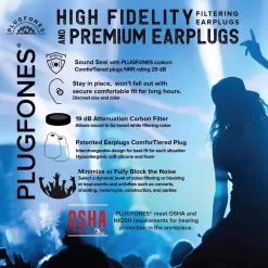 Plugfones Dynamics 29 dB Nylon/Silicone/Soft Foam Tri-flange Professional Hearing Protectors Black/G