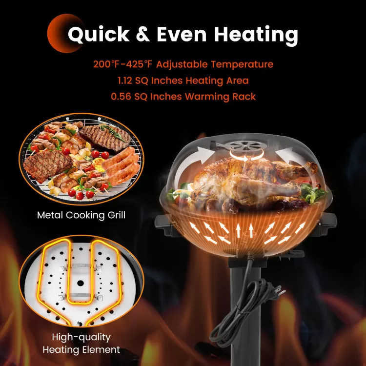 Costway 1600W Electric BBQ Grill with Removable Non-Stick Warming Rack