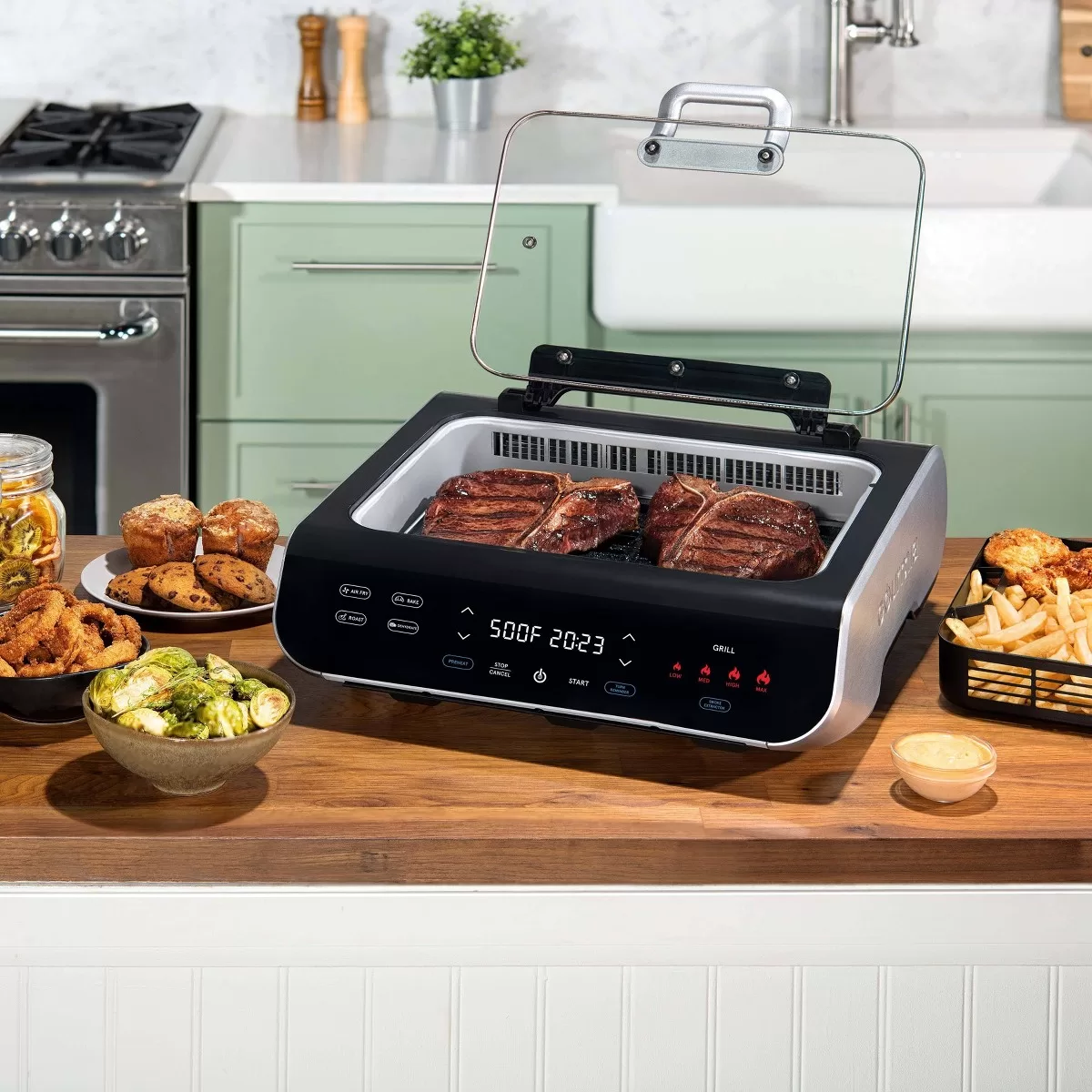 Gourmia FoodStation 5-in-1 Smokeless Grill & Air Fryer with Smoke-Extracting Technology