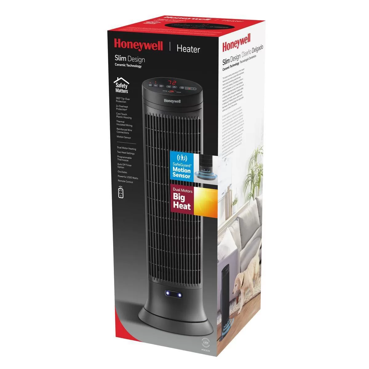 Honeywell Digital Ceramic Tower Heater with Motion Sensor Black