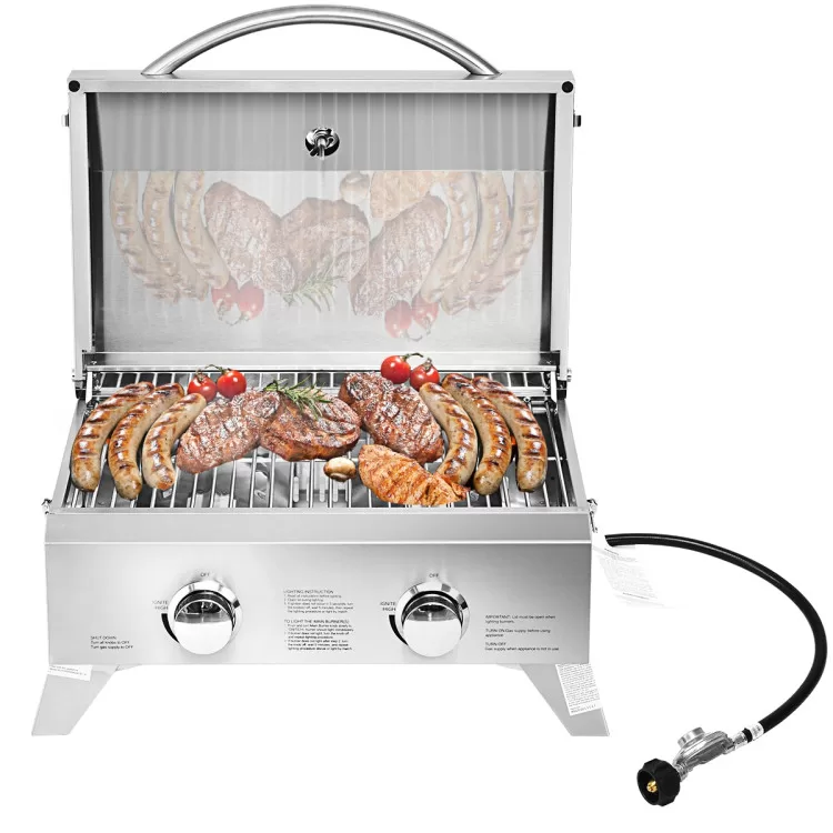 Costway 2 Burner Portable Stainless Steel BBQ Table Top Grill for Outdoors