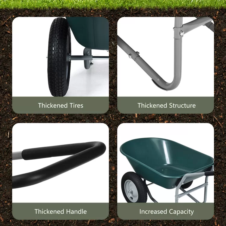Costway 2 Tire Wheelbarrow Garden Cart Heavy-duty Dolly Utility Cart, Green